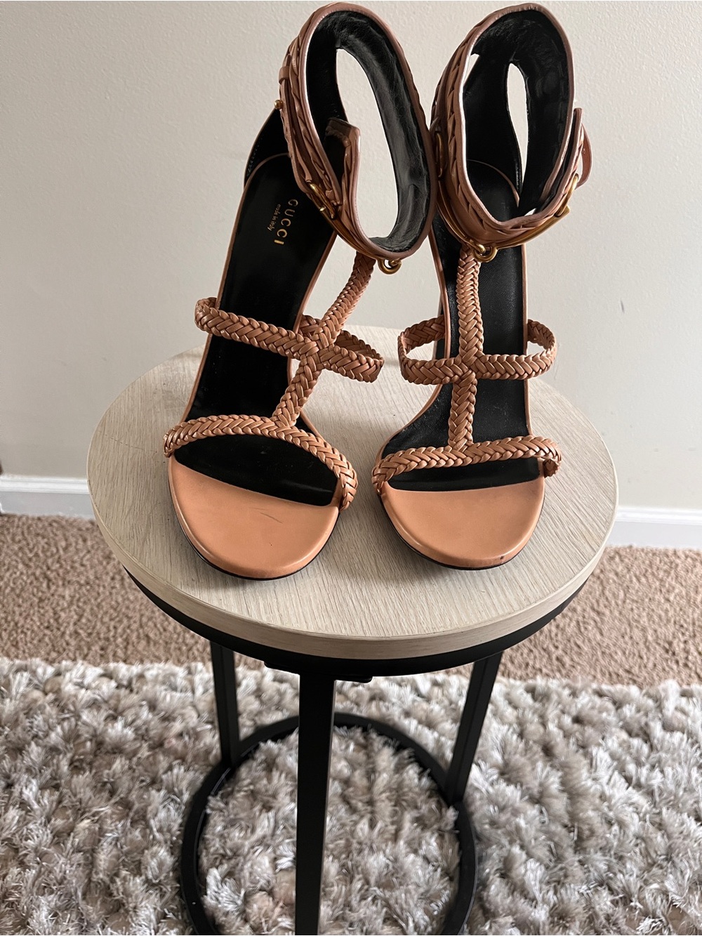 Gucci Braided Strap High Heels in Tan Brown